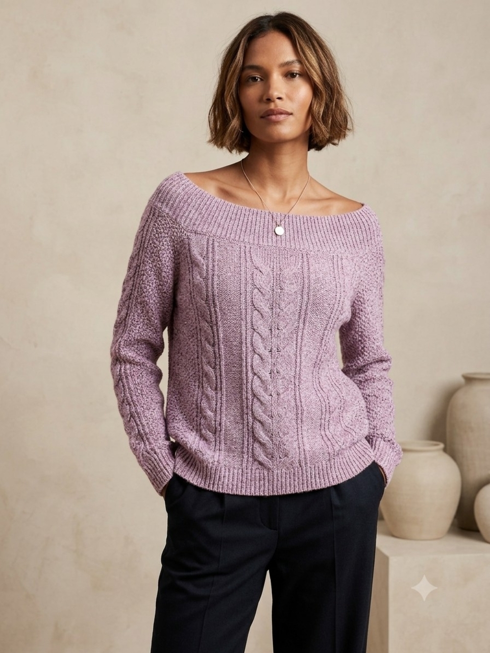 Abercrombie & Fitch Lavender Cable Off-the-Shoulder Sweater